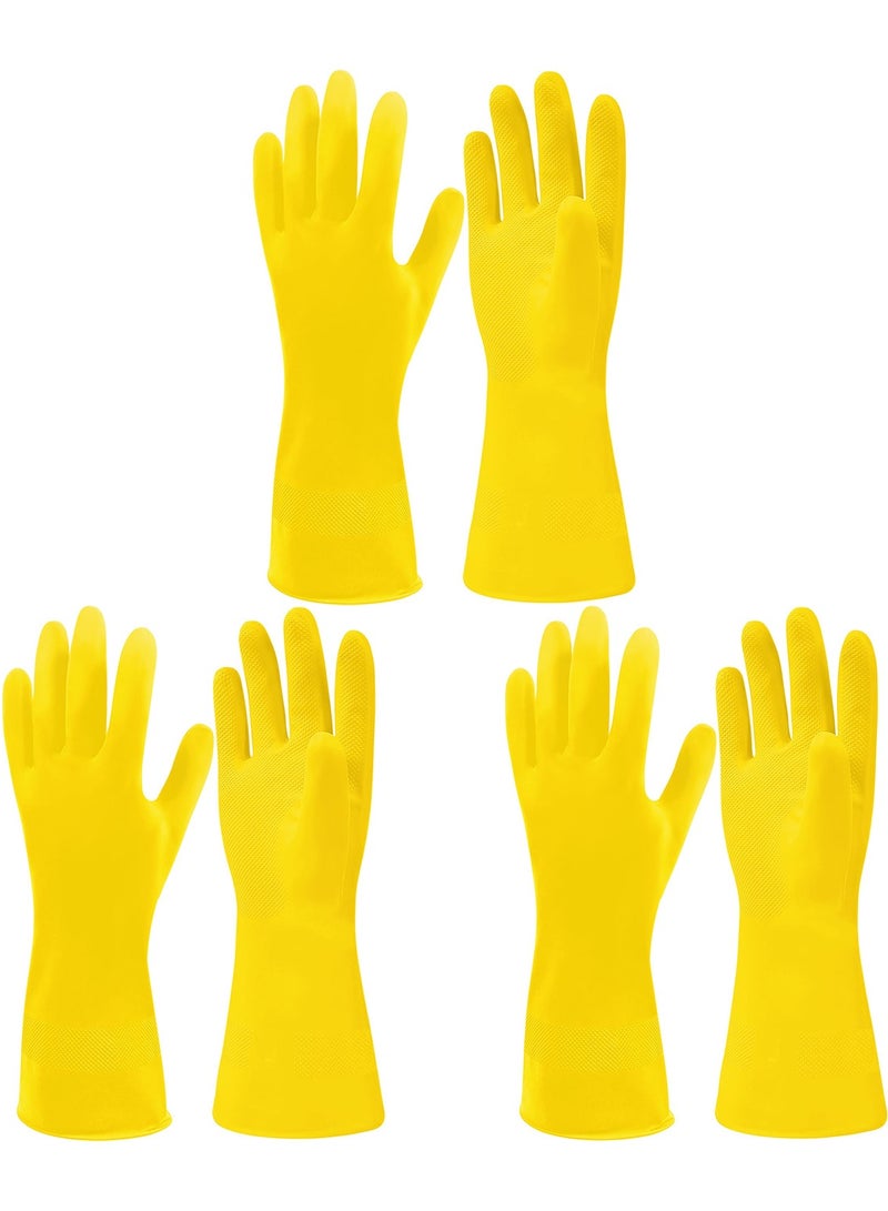 " قفازات مطبخ قابلة لإعادة الاستخدام - 3 أزواج قفازات تنظيف طبيعية من المطاط مع قبضة مانعة للانزلاق لأعمال المنزل - قفازات غسيل" - Image 1